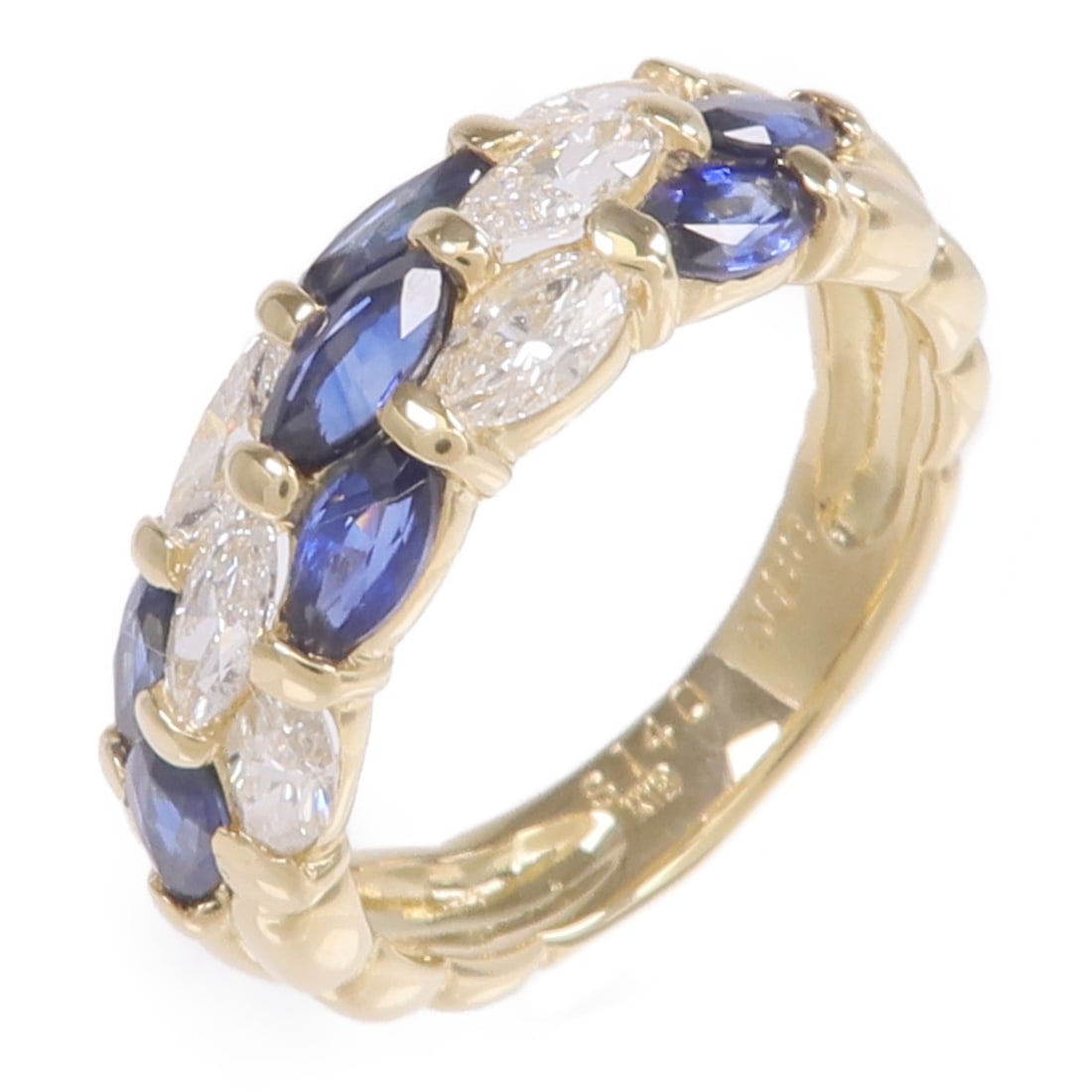JEWELRY K18 Yellow Gold Sapphire Diamond Ring US 6.25: JEWELRY K18 Yellow Gold Sapphire Diamond Ring US 6.25 This elegant ring features a blue sapphire as the main stone, set in 18K yellow gold. Designed for women, the ring is sized at US 6.25 and offers 