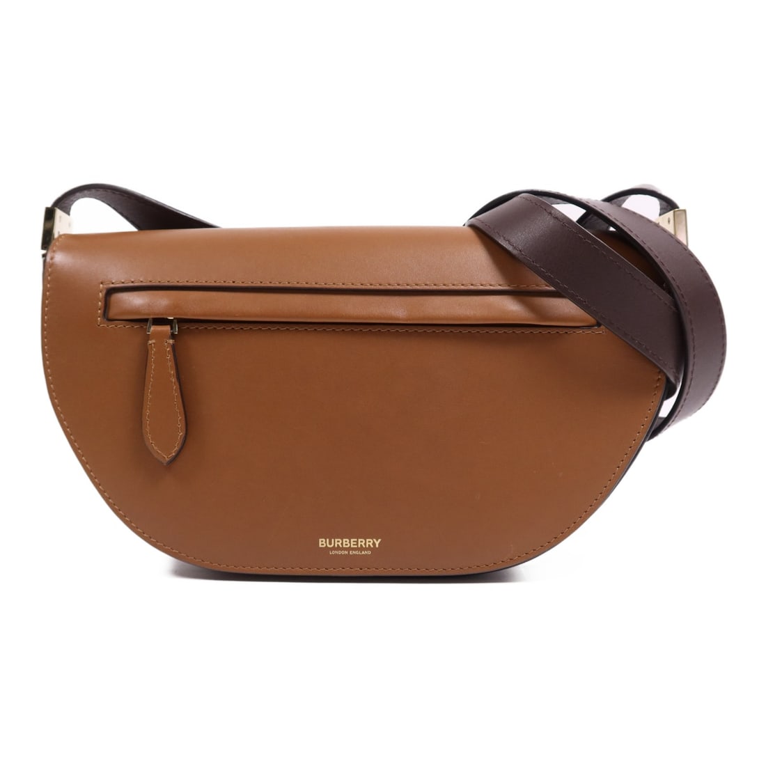 BURBERRY Olympia Small Shoulder Bag Calfskin Leather Brown GHW: BURBERRY Olympia Small Shoulder Bag Calfskin Leather Brown GHW Introducing the stylish Burberry Olympia Small Shoulder Bag, expertly crafted from luxurious brown calfskin leather. This chic accessory 