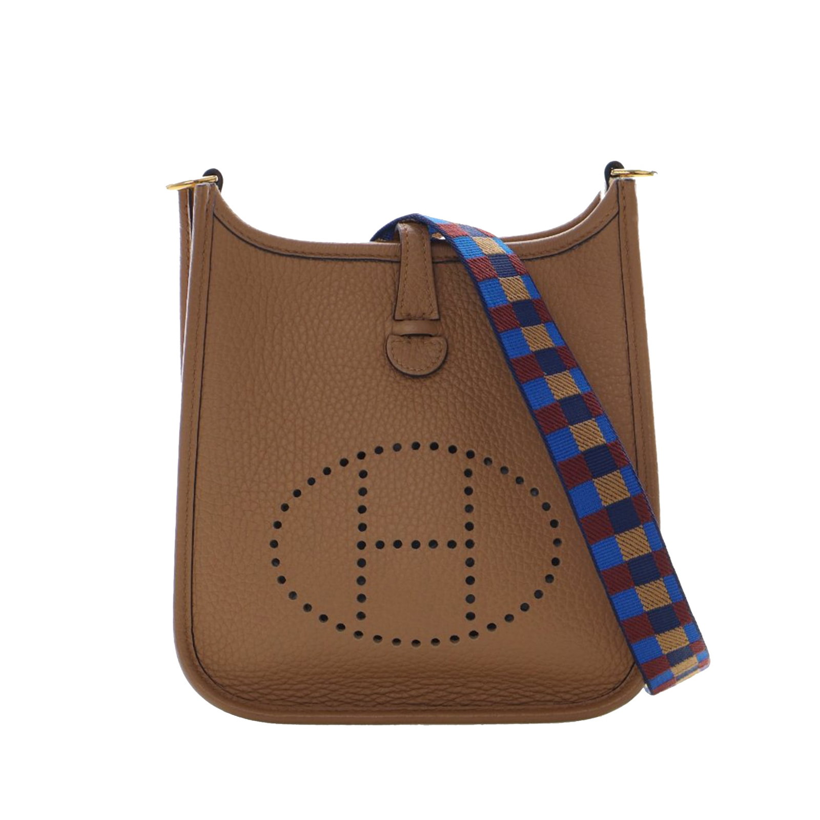 Hermes Evelyne TPM 16 Biscuit Clemence Leather Crossbody Bag: Hermes Evelyne TPM 16 Biscuit Clemence Leather Crossbody Bag The Hermes Clemence Evelyne TPM 16 features a Biscuit-colored Clemence leather body, complemented by a detachable flat canvas strap. This b