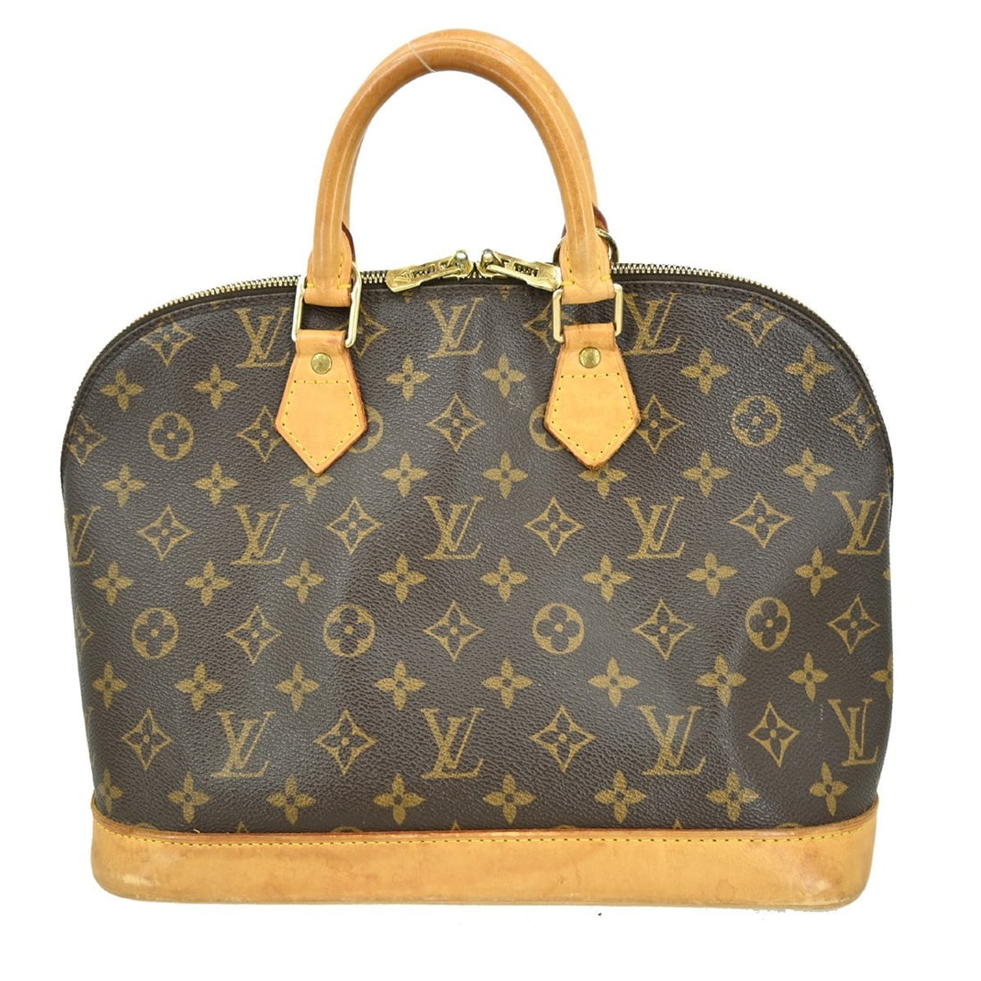 Louis Vuitton Alma Brown Canvas Handbag 32cm by 23.5cm by 16cm: Louis Vuitton Alma Brown Canvas Handbag 32cm by 23.5cm by 16cm The Louis Vuitton Alma handbag for women is crafted from monogram canvas in brown. It features a structured silhouette with leather trim 