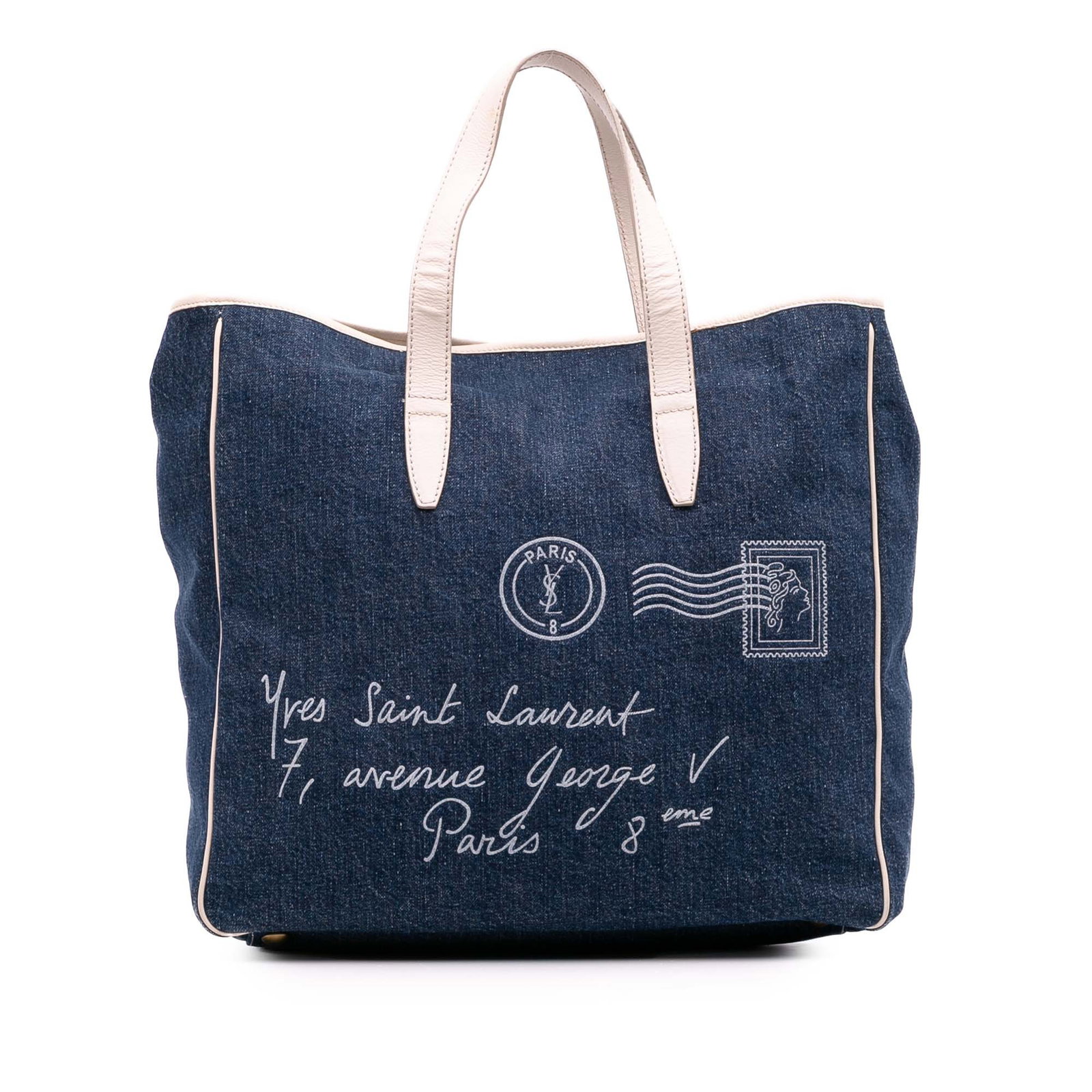 Saint Laurent Denim Y Mail Tote Bag Blue Fabric Italy (1 of 11)