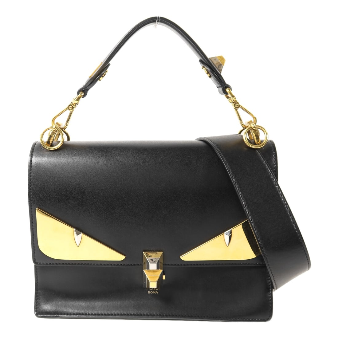 Fendi Kani Black Calfskin Leather Convertible Shoulder Bag 8BT283: Fendi Kani Black Calfskin Leather Convertible Shoulder Bag 8BT283 This FENDI Kani 2-way shoulder bag is crafted from black calfskin leather and features a versatile design suitable for different carry