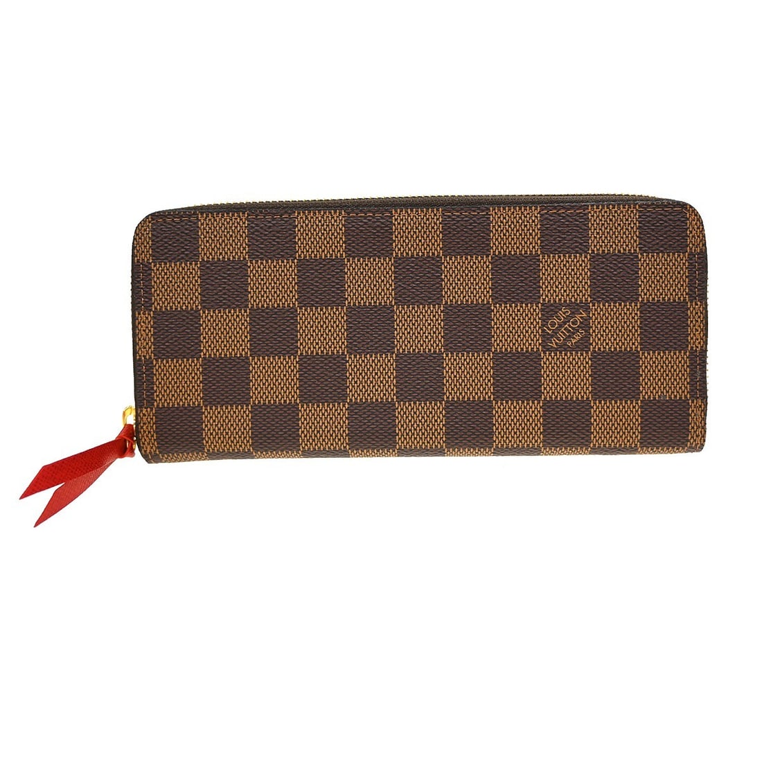 Damier Canvas Clemence Folding Wallet by Louis Vuitton Brown N60534: Damier Canvas Clemence Folding Wallet by Louis Vuitton Brown N60534 This Louis Vuitton Portefeuille Clemence wallet features the iconic Damier canvas in brown with a folding design and logo accents. C