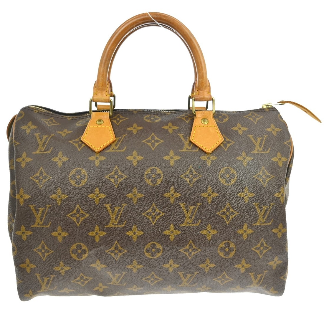 Louis Vuitton Speedy 30 Monogram Canvas Satchel Brown Leather Handbag: Louis Vuitton Speedy 30 Monogram Canvas Satchel Brown Leather Handbag This Louis Vuitton Speedy 30 handbag features the iconic Monogram canvas exterior and beige double leather handles. Designed in a 