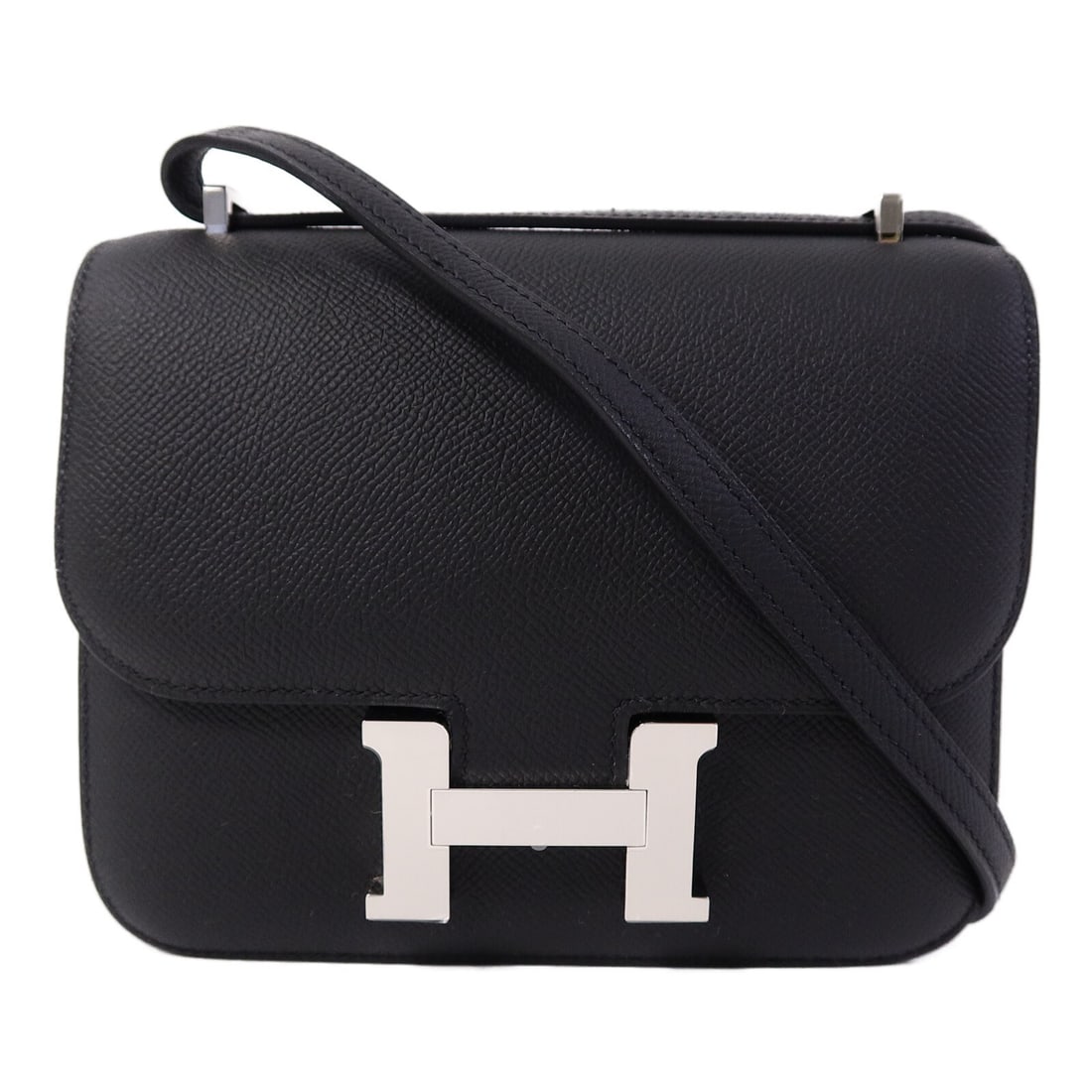Hermes Mini Constance Epsom Leather Black Shoulder Bag PHW: Hermes Mini Constance Epsom Leather Black Shoulder Bag PHW This Hermes Mini Constance shoulder bag features luxurious black Epsom calfskin leather and is designed with palladium hardware for a sophist