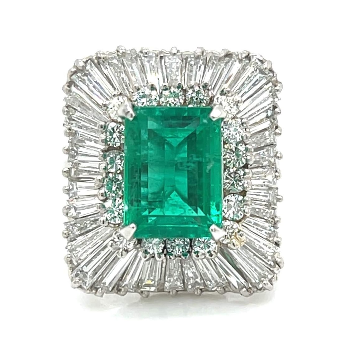 GIA Certified 3.33 Ct Colombian Emerald Platinum Diamond Ring: GIA Certified 3.33 Ct Colombian Emerald Platinum Diamond Ring This exquisite ring features a stunning GIA Certified 3.33 Ct. Colombian Emerald, beautifully set in luxurious platinum. The ring is adorn