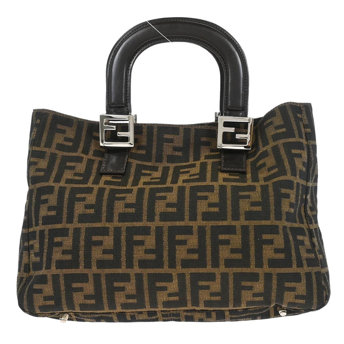 Fendi Zucca Canvas and Leather Medium Tote Bag with Double Handles: Fendi Zucca Canvas and Leather Medium Tote Bag with Double Handles This Fendi Brown Zucca Tote Handbag features the signature Fendi Zucca pattern on canvas leather with brown double handles and silver