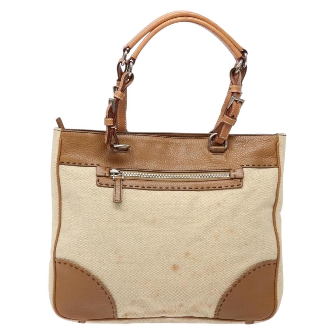 Beige Canvas and Leather Prada Vintage Convertible Tote Bag: Beige Canvas and Leather Prada Vintage Convertible Tote Bag This Prada Vintage Convertible Tote is crafted from beige canvas with leather accents, designed for women. It features a convertible style a