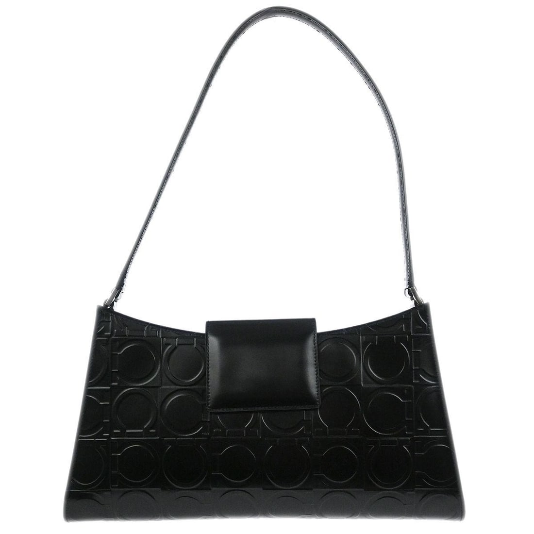 Black Leather Gancini Top Handle Bag by Salvatore Ferragamo AU-21-1856: Black Leather Gancini Top Handle Bag by Salvatore Ferragamo AU-21-1856 This Salvatore Ferragamo Gancini handbag is crafted from black leather and features a top handle design with a magnetic closure. 