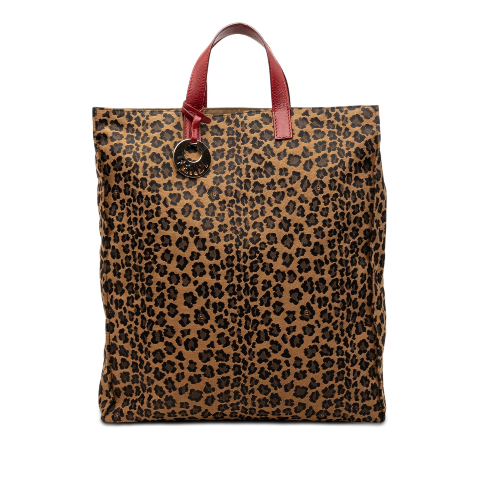 Fendi Tote Bag Leopard Print Canvas With Leather Handles: Fendi Tote Bag Leopard Print Canvas With Leather Handles This Fendi tote bag features a striking leopard print on durable canvas with flat leather handles and an open top design. Made in Italy, it off