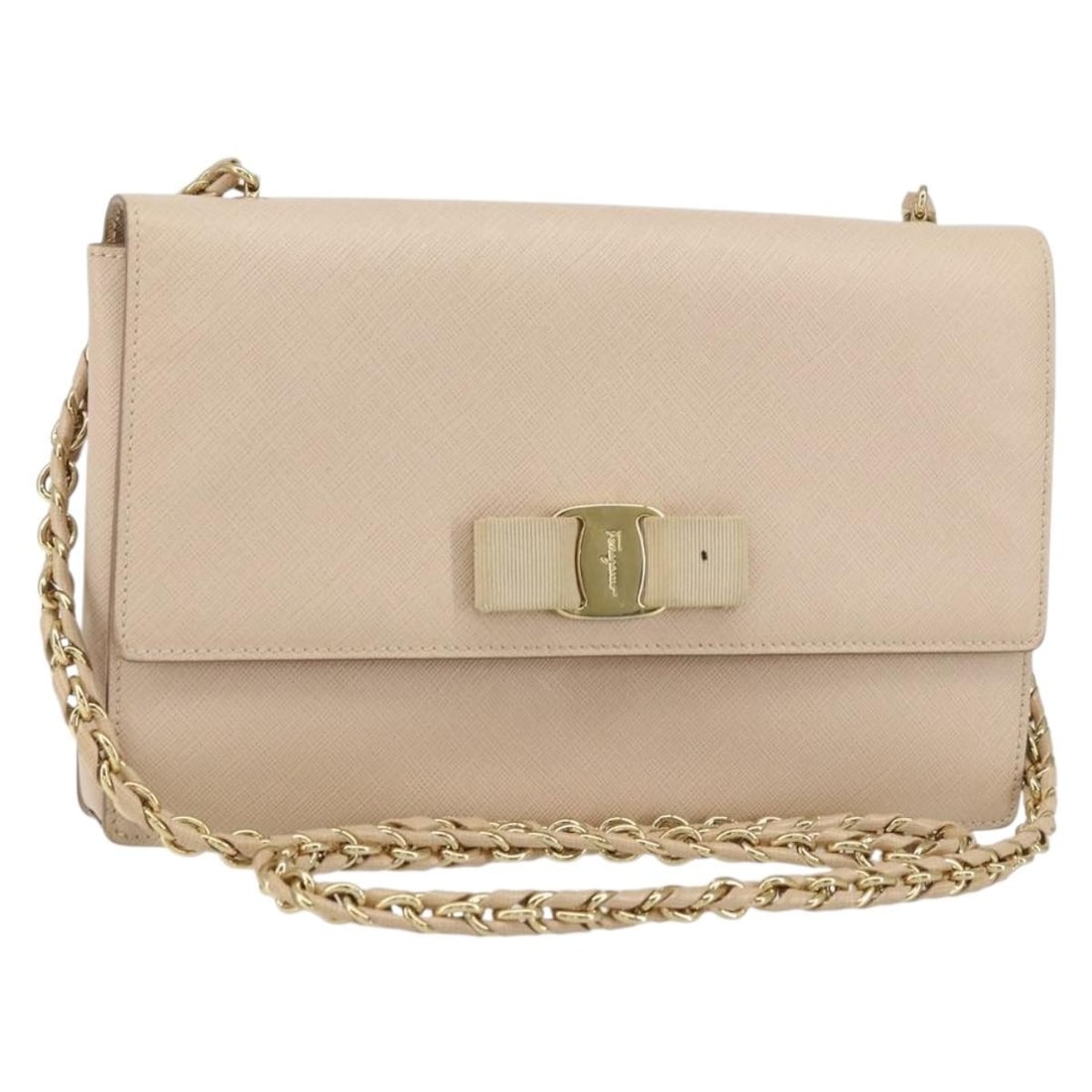 Pink Leather Chain Shoulder Bag Vala by Salvatore Ferragamo: Pink Leather Chain Shoulder Bag Vala by Salvatore Ferragamo This Salvatore Ferragamo Vala Chain Shoulder bag is crafted from pink leather and designed for women. It features a chain shoulder strap and