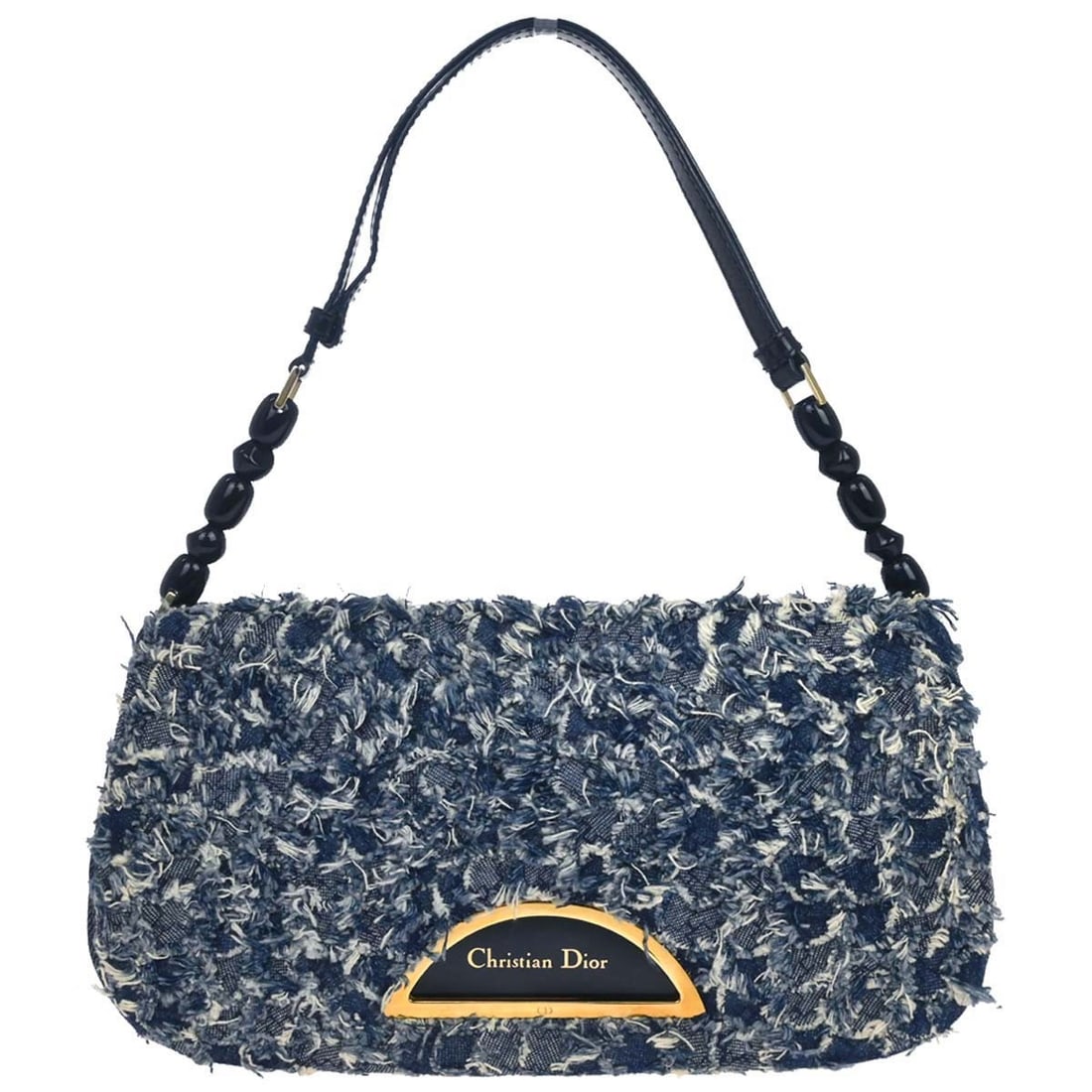 Dior Malice Blue Denim Shoulder Bag with Magnetic Closure: Dior Malice Blue Denim Shoulder Bag with Magnetic Closure This Christian Dior Malice handbag is crafted from blue denim and features a medium-sized silhouette with a top handle and a shoulder strap. T