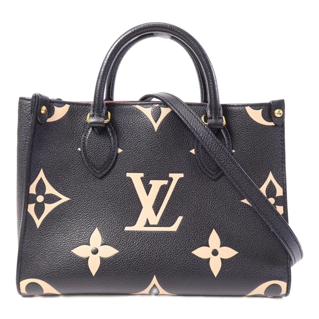 Louis Vuitton On The Go PM Monogram Black Beige Calfskin Shoulder Handbag: Louis Vuitton On The Go PM Monogram Black Beige Calfskin Shoulder Handbag This Louis Vuitton On The Go PM 2-way shoulder bag features a classic Monogram Empreinte design in black and beige calfskin. M