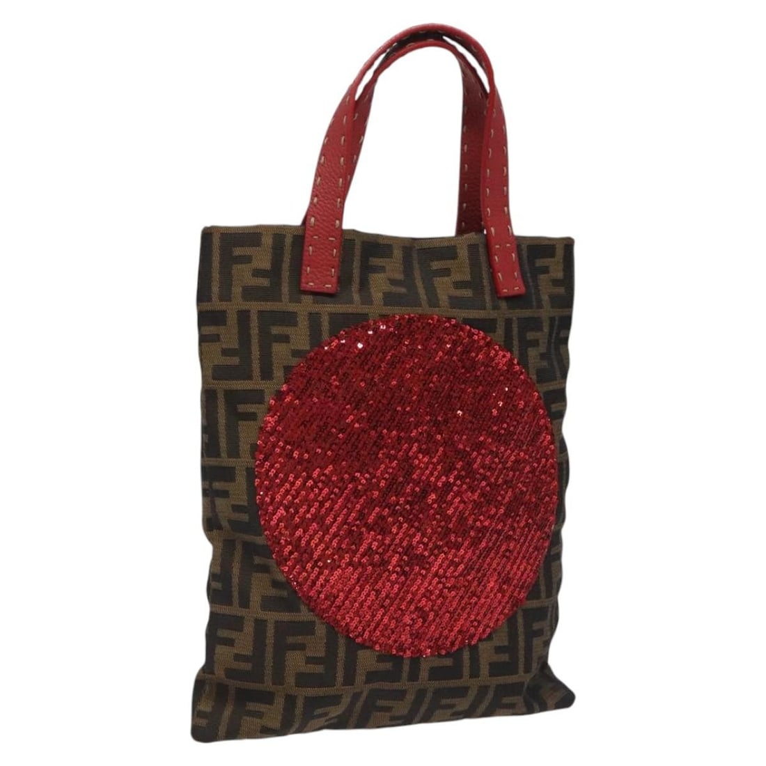 Fendi Zucca Canvas Sequin Tote Black Brown Italy: Fendi Zucca Canvas Sequin Tote Black Brown Italy This FENDI Zucca Canvas handbag features a black and brown sequin-embellished exterior in the iconic Zucca pattern. Designed for women, it offers a sty