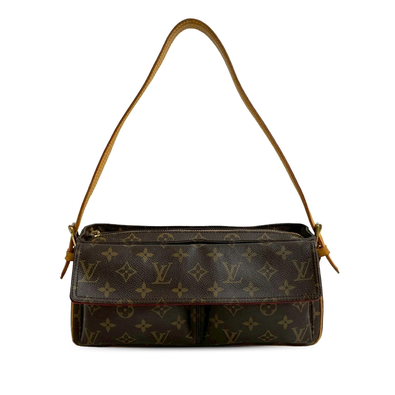 Louis Vuitton Viva Cite MM Shoulder Bag Monogram Canvas with Leather Trim: Louis Vuitton Viva Cite MM Shoulder Bag Monogram Canvas with Leather Trim The Louis Vuitton Monogram Viva Cite MM features a monogram canvas exterior with vachetta leather trim and an adjustable flat 