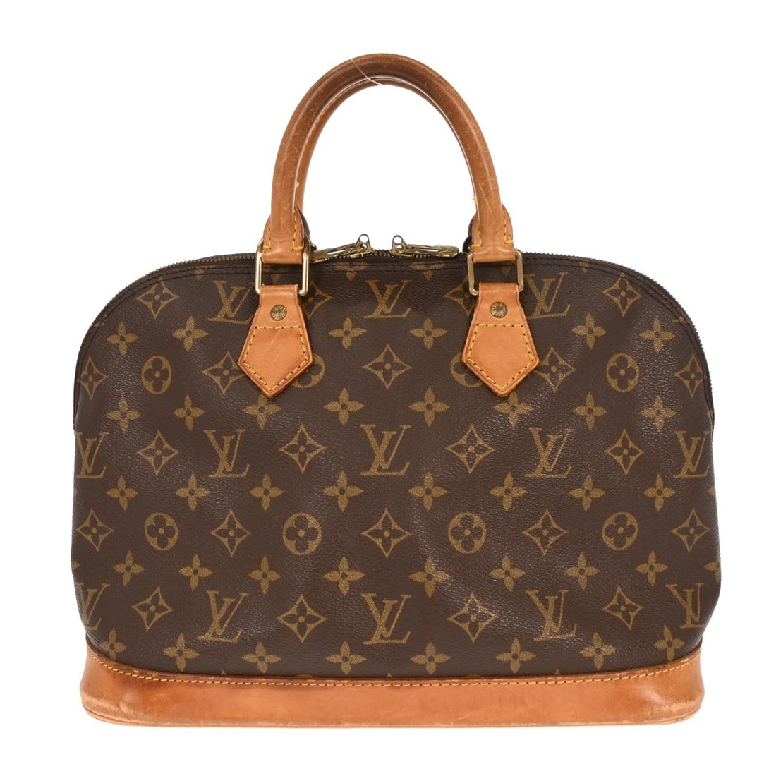 Louis Vuitton Alma Monogram Canvas Medium Handbag M51130 BA0974: Louis Vuitton Alma Monogram Canvas Medium Handbag M51130 BA0974 This Louis Vuitton Alma handbag features the iconic monogram canvas with beige double handles and brown canvas lining. Designed in a med