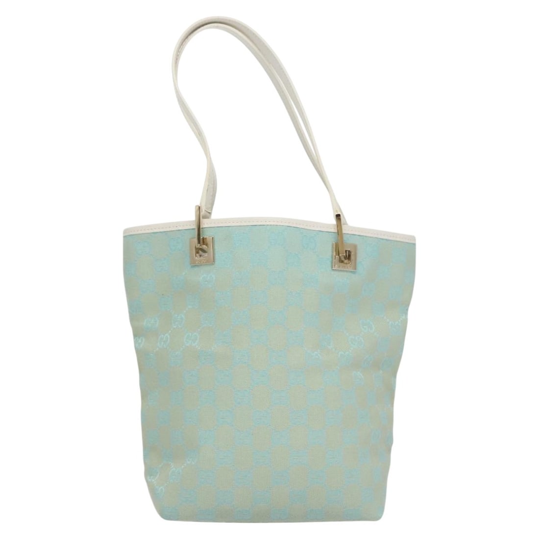 Blue GG Canvas Vintage Bucket Tote by Gucci Italy: Blue GG Canvas Vintage Bucket Tote by Gucci Italy This Gucci vintage bucket shopping tote features blue GG canvas and is designed for women. The tote includes leather trim and metal fittings, offering