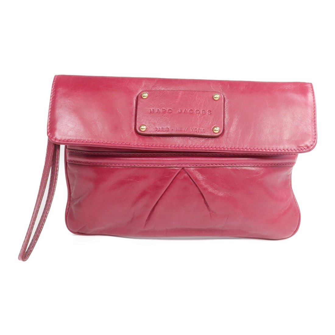 Marc Jacobs Red Calfskin Leather Pouch with Gold Tone Hardware: Marc Jacobs Red Calfskin Leather Pouch with Gold Tone Hardware This pouch from Marc Jacobs is crafted from red calfskin leather and features gold tone hardware. Designed for women, it offers a stylish