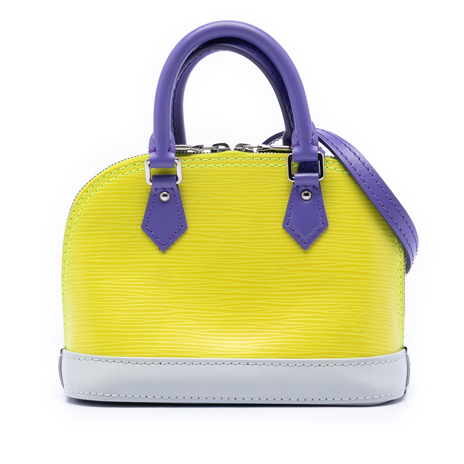 Epi Tricolor Nano Alma Bag with Strap by Louis Vuitton: Epi Tricolor Nano Alma Bag with Strap by Louis Vuitton This Louis Vuitton Epi Tricolor Nano Alma bag features a structured body crafted from signature Epi leather in a striking tricolor design. It inc