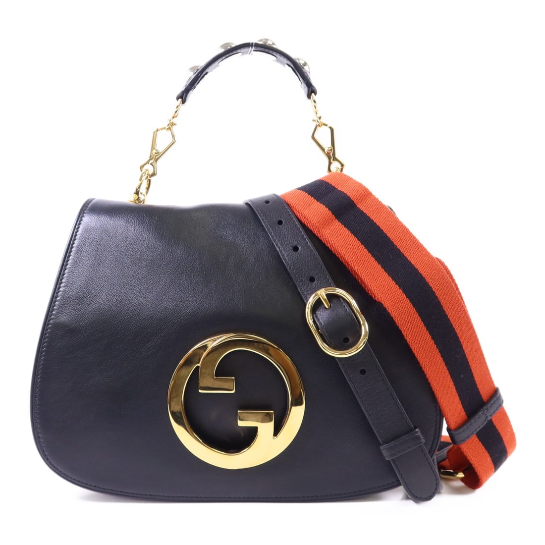 Black Calfskin Gucci Blondie Convertible Shoulder Bag with Gold Hardware: Black Calfskin Gucci Blondie Convertible Shoulder Bag with Gold Hardware This is a Gucci GG Blondie 2-way shoulder bag crafted from black calfskin leather. The bag features a versatile design that can