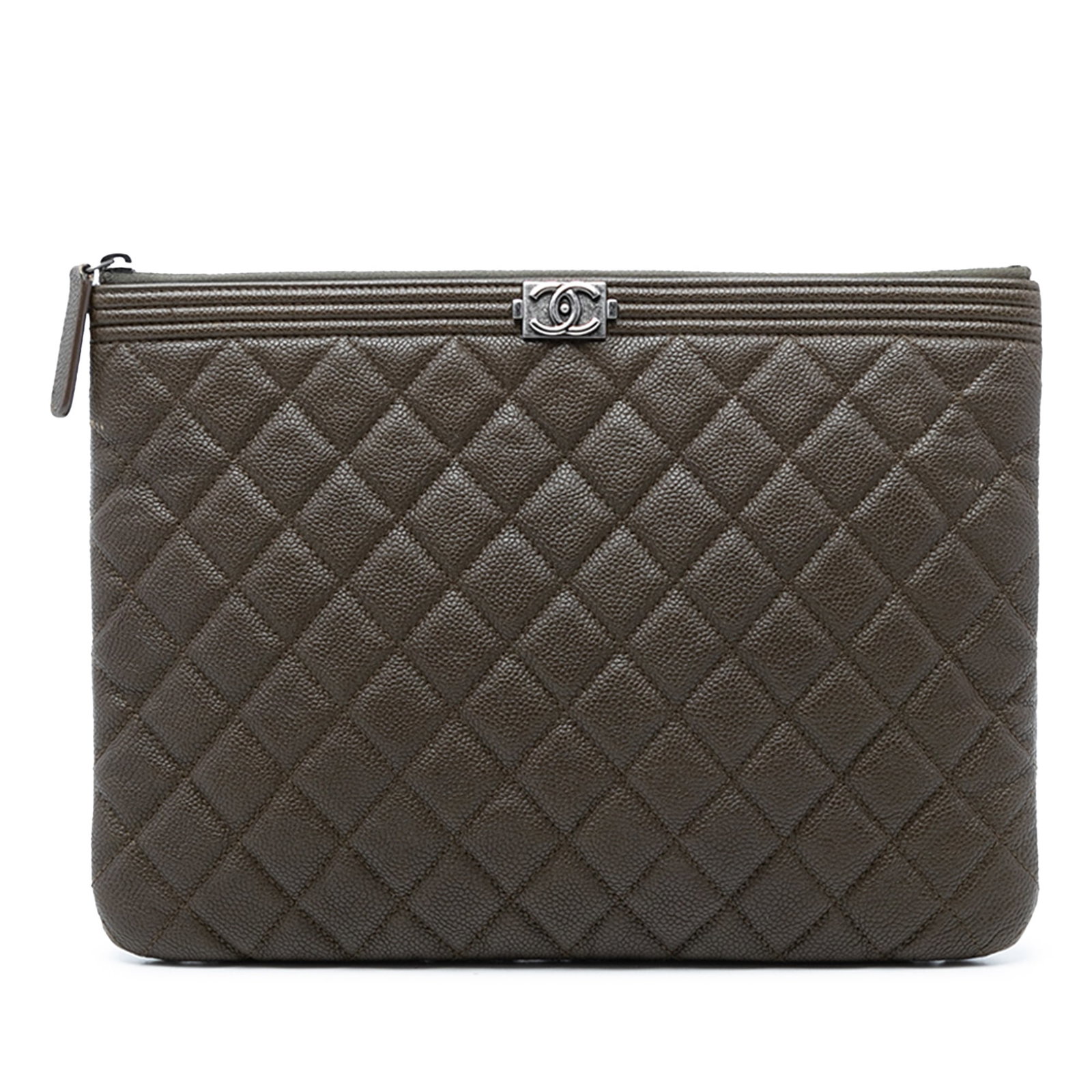 Chanel Boy O Case Medium Brown Quilted Caviar Leather Clutch Bag (1 of 7)