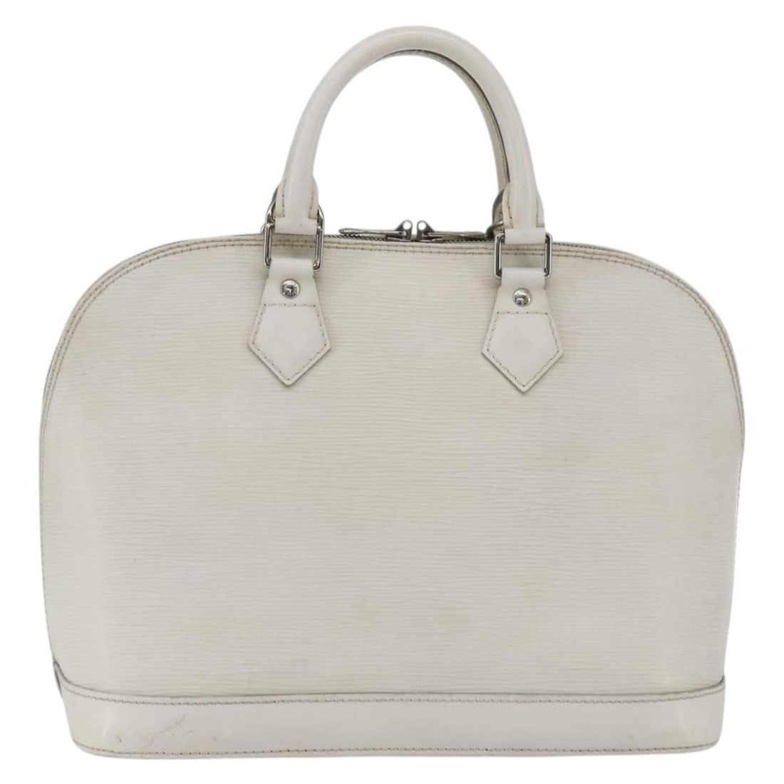 Louis Vuitton Alma White Epi Leather Handbag 32cm by 26cm by 16cm: Louis Vuitton Alma White Epi Leather Handbag 32cm by 26cm by 16cm The Louis Vuitton Alma handbag in white Epi leather is designed for women. It features a structured silhouette with signs of wear incl