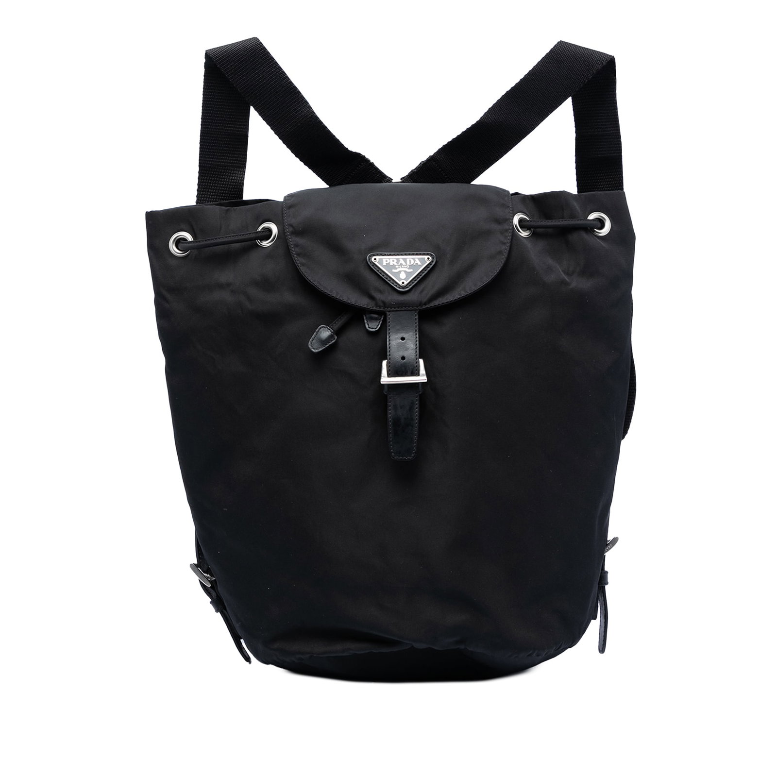 Black Tessuto Nylon Backpack by Prada with Buckle and Drawstring Closures (1 of 6)