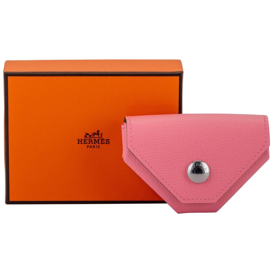 Hermes Verso Coin Case Pink Green Epsom Leather with Box: Hermes Verso Coin Case Pink Green Epsom Leather with Box This exquisite Hermes Verso Coin Case is crafted from high-quality Epsom leather, showcasing a vibrant pink and green color combination. Design
