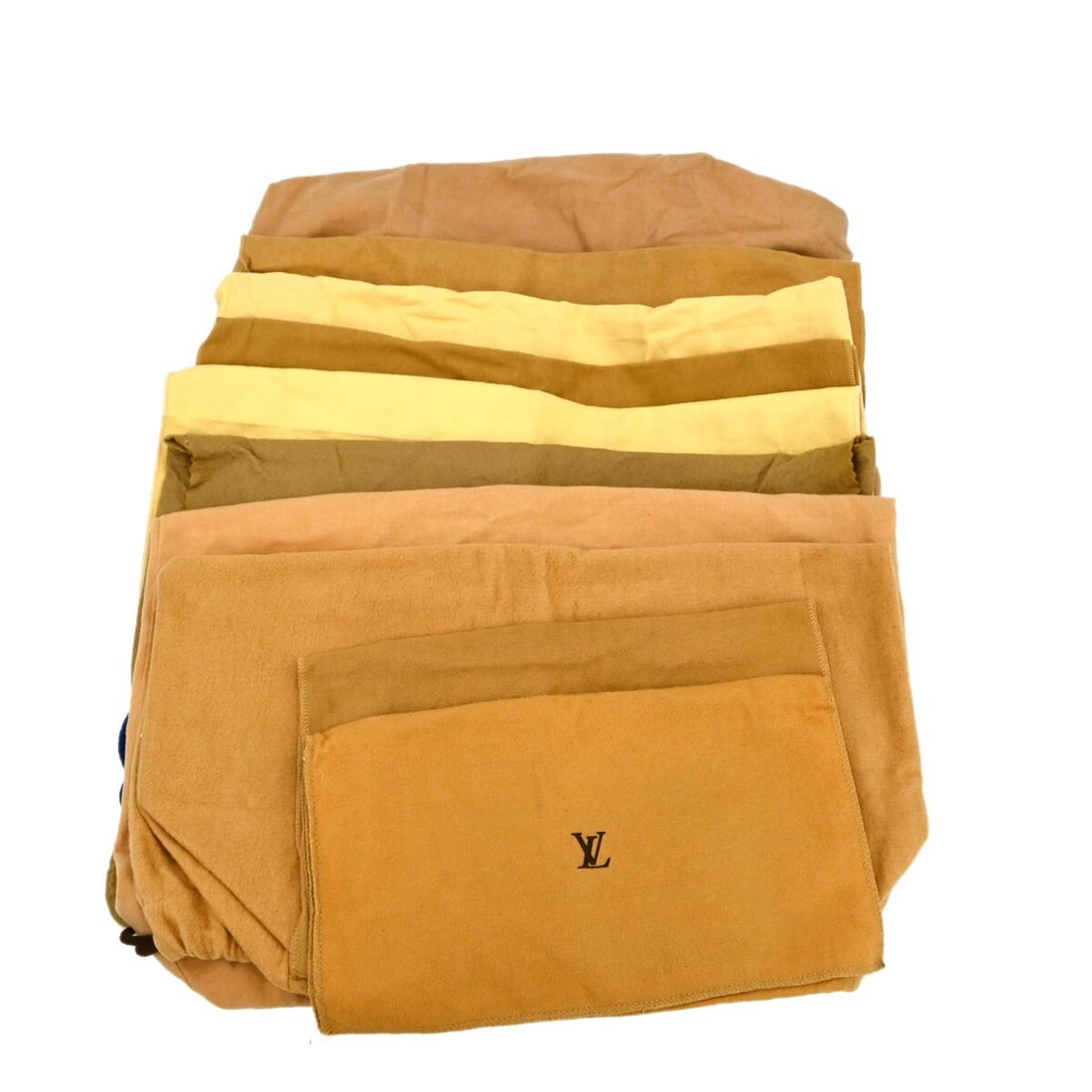 Set of 10 Authentic Louis Vuitton Brown Beige Cotton Dust Bags: Set of 10 Authentic Louis Vuitton Brown Beige Cotton Dust Bags This is a set of 10 authentic Louis Vuitton dust bags, crafted from 100% cotton in brown and beige tones. Designed for unisex use, these 