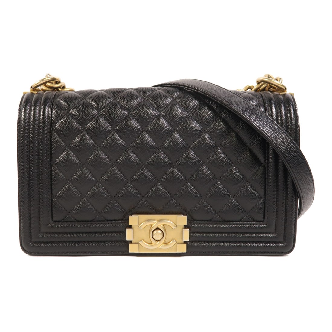 Chanel Boy 25 Black Calfskin Shoulder Bag with Gold Hardware: Chanel Boy 25 Black Calfskin Shoulder Bag with Gold Hardware This CHANEL Boy 25 chain shoulder bag features black calfskin leather with gold-tone CC hardware. Designed for women, it offers a stylish a