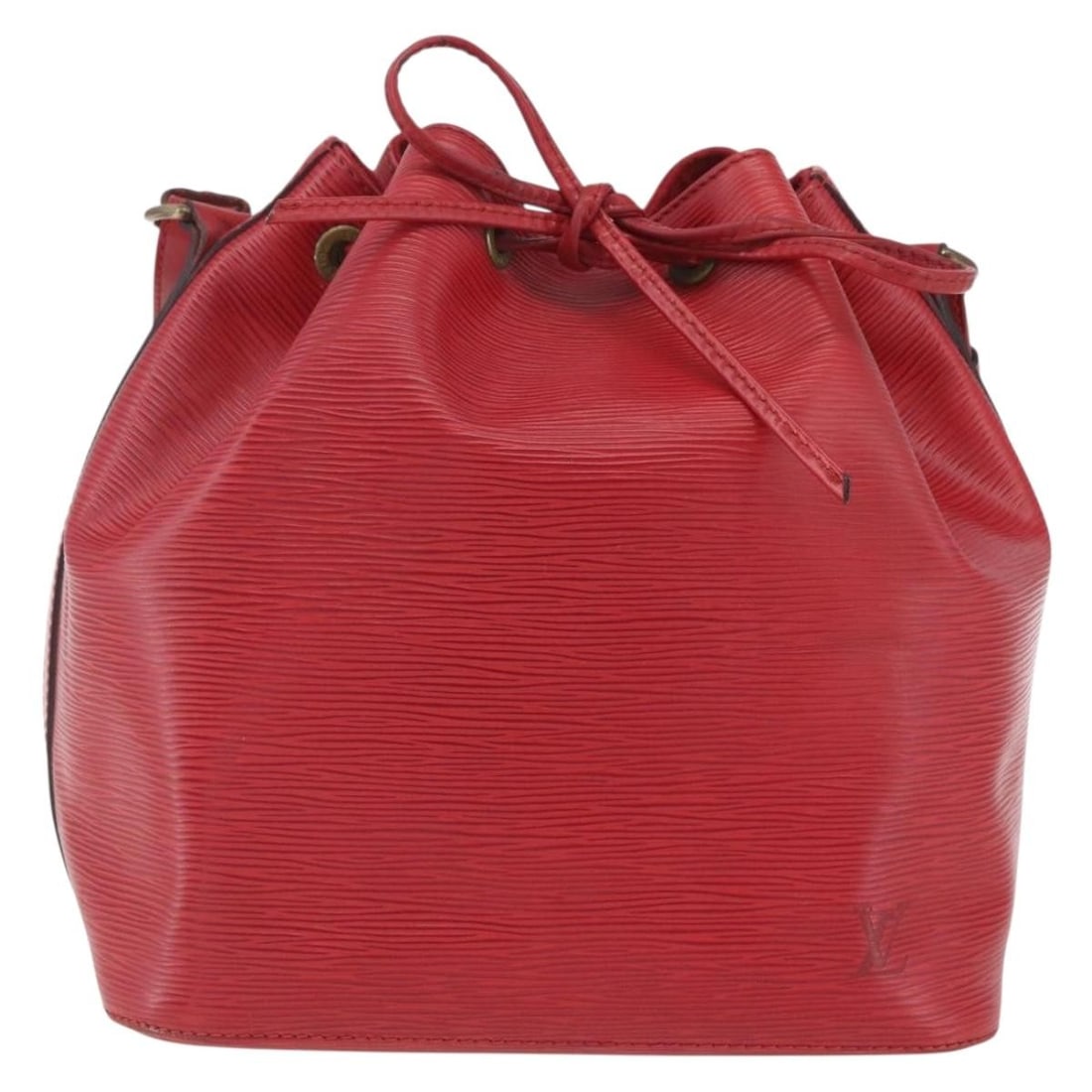 Louis Vuitton Epi Leather Petit Noe Red Handbag 25cm by 27cm by 19cm: Louis Vuitton Epi Leather Petit Noe Red Handbag 25cm by 27cm by 19cm This Louis Vuitton Petit Noe handbag features red leather crafted with Epi leather texture, designed for women. The bag measures 25