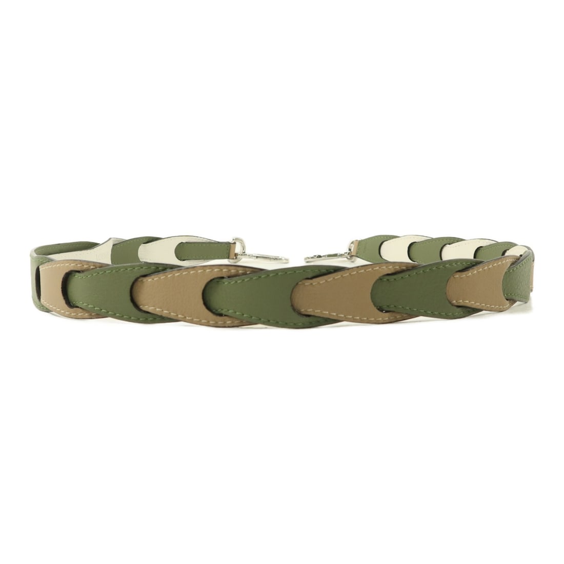 Loewe Lambskin White Green Shoulder Strap: Loewe Lambskin White Green Shoulder Strap This LOEWE shoulder strap is crafted from high-quality lambskin leather in a white and green color combination. Designed for women, it features a regular size