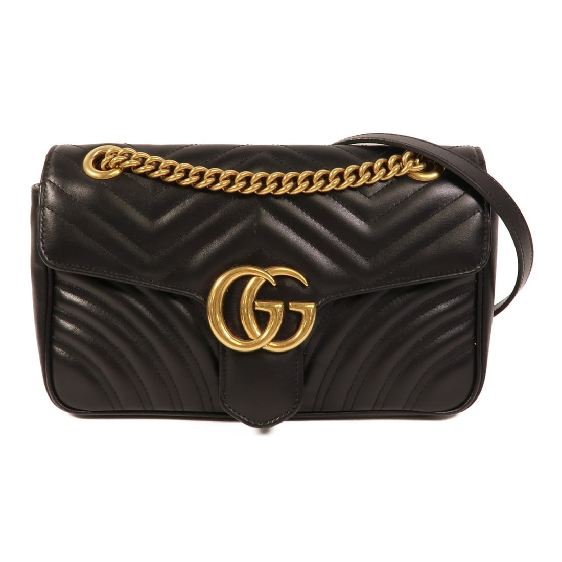 Black Leather Gucci GG Marmont Shoulder Bag: Black Leather Gucci GG Marmont Shoulder Bag This GUCCI GG Marmont shoulder bag features a classic black leather exterior with gold-tone hardware. Designed for women, the bag offers a compact yet funct