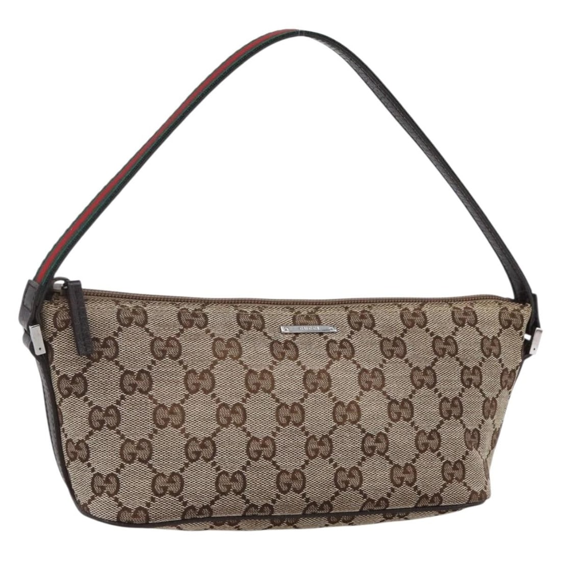 Gucci GG Canvas Web Accessory Pouch Beige Silver 141809 Italy: Gucci GG Canvas Web Accessory Pouch Beige Silver 141809 Italy This is a GUCCI GG Canvas Web Sherry Line accessory pouch in beige and silver. Designed for women, the pouch features the iconic GG canvas