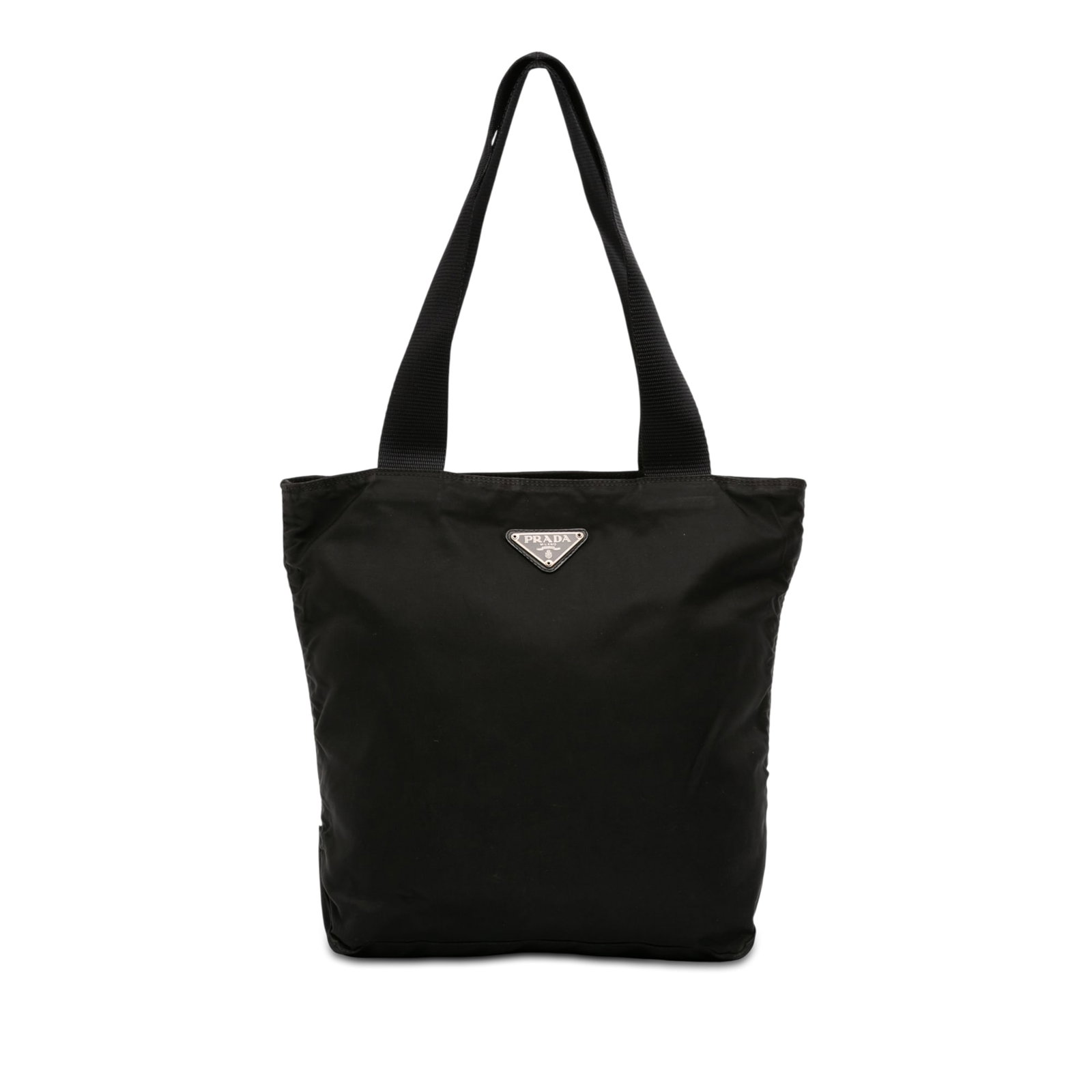 Prada Tessuto Black Nylon Tote Bag with Zip Pockets: Prada Tessuto Black Nylon Tote Bag with Zip Pockets This Prada Tessuto Tote features a black nylon body with flat straps, a top zip closure, an exterior back zip pocket, and an interior zip pocket. Th