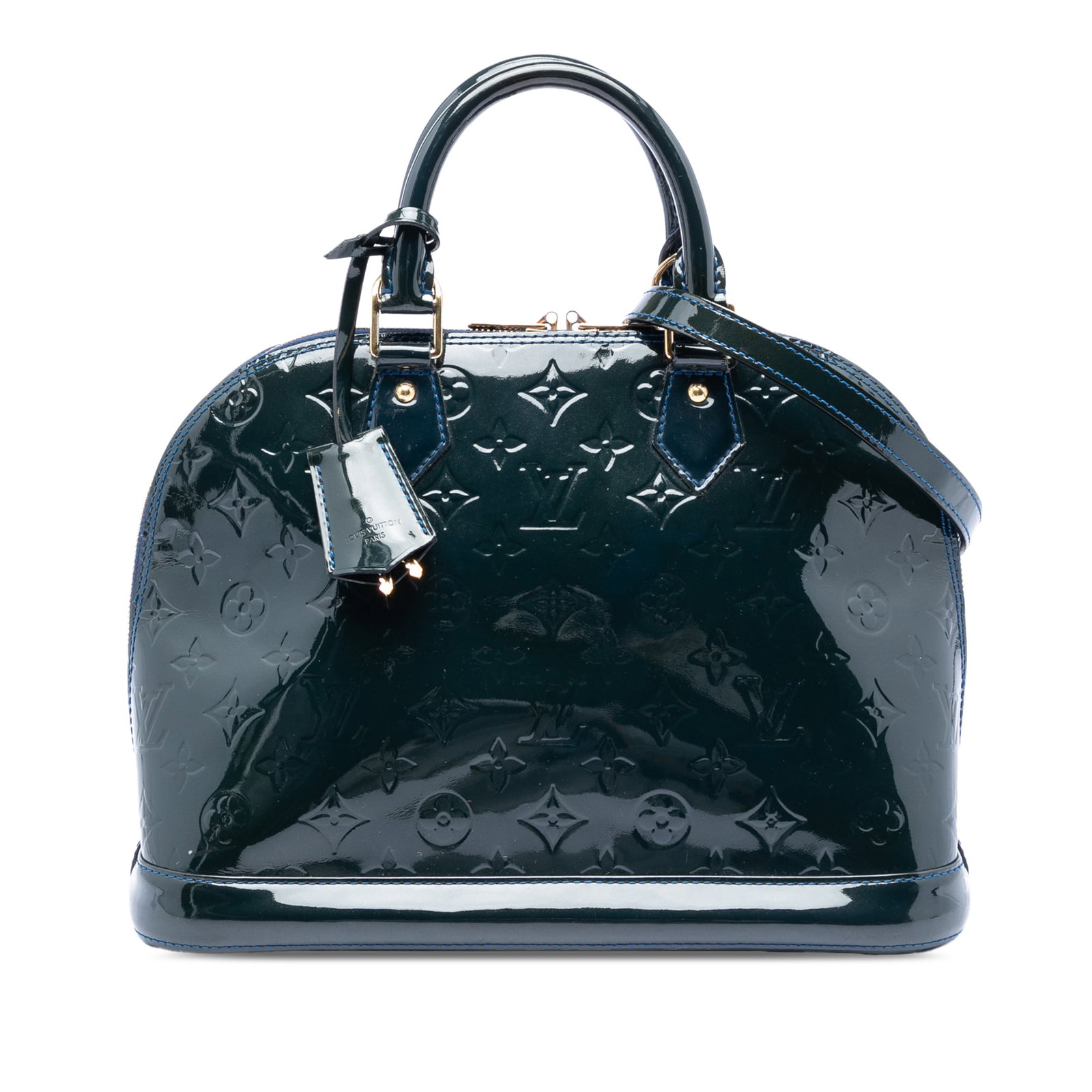 Louis Vuitton Alma PM Blue Monogram Vernis Leather Bag with Strap (1 of 7)