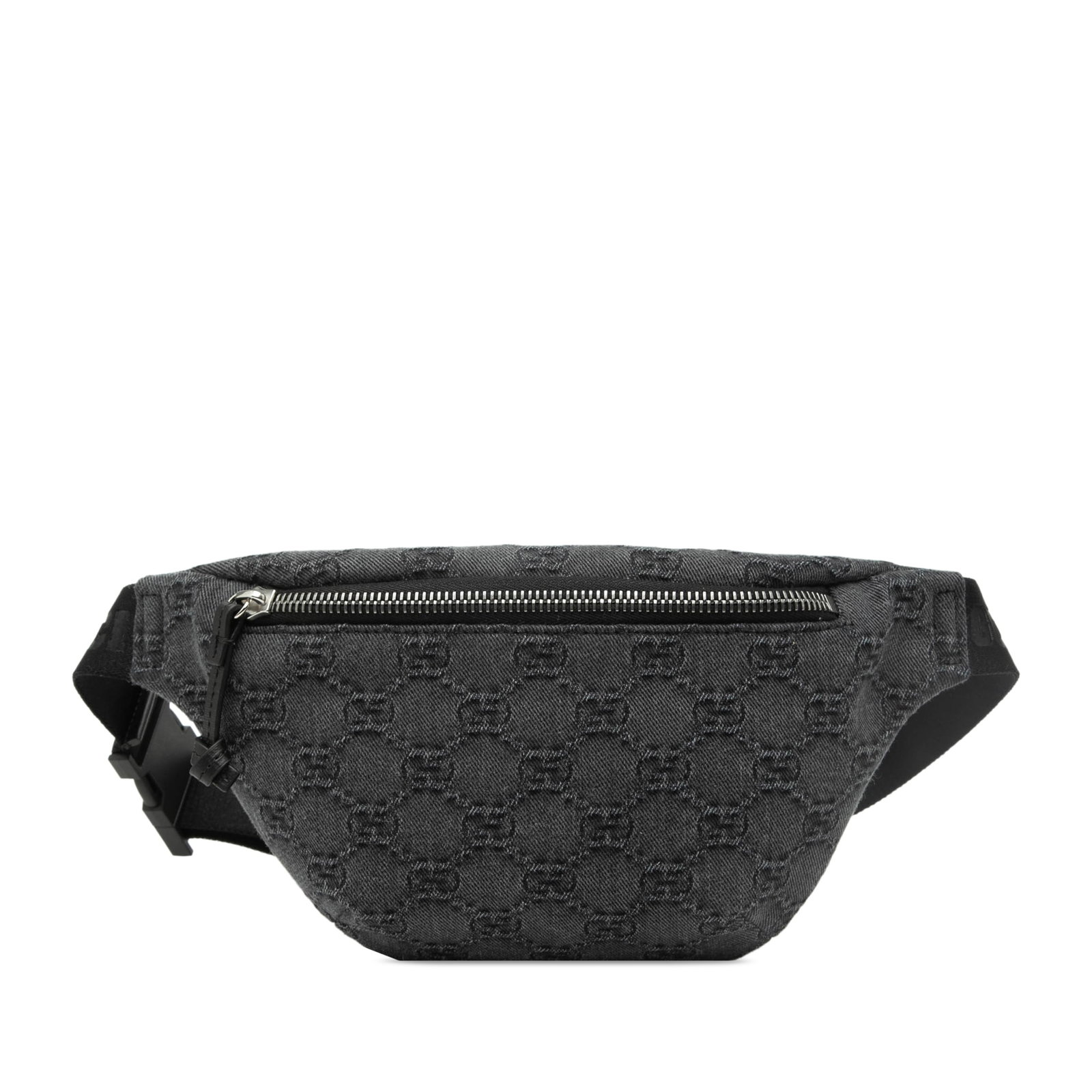 Gucci Kids GG Denim Waist Bag with Zip Closure: Gucci Kids GG Denim Waist Bag with Zip Closure This Gucci Kids GG Denim Belt Bag features a denim body in gray with a flat waist strap and a front zip closure. The bag is made from fabric and was craf