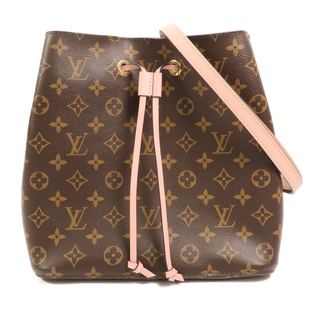 Louis Vuitton Neo Noe Monogram PVC Coated Canvas Shoulder Bag GHW: Louis Vuitton Neo Noe Monogram PVC Coated Canvas Shoulder Bag GHW This Louis Vuitton Neo Noe shoulder bag features the iconic monogram pattern in brown PVC coated canvas, accented with pink details. T