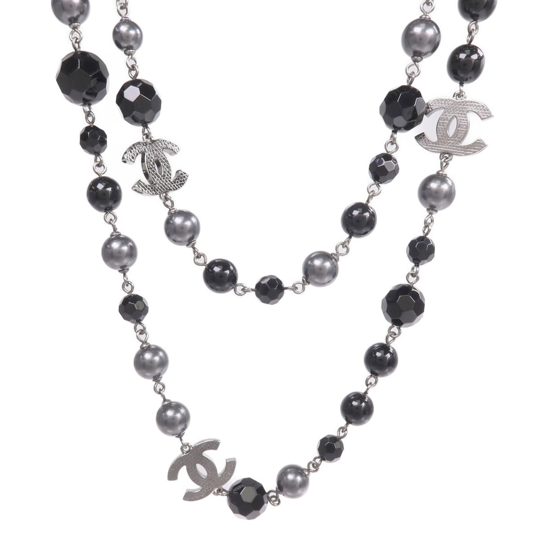 Chanel Black and Silver Tone CC Pendant Necklace for Women (1 of 8)