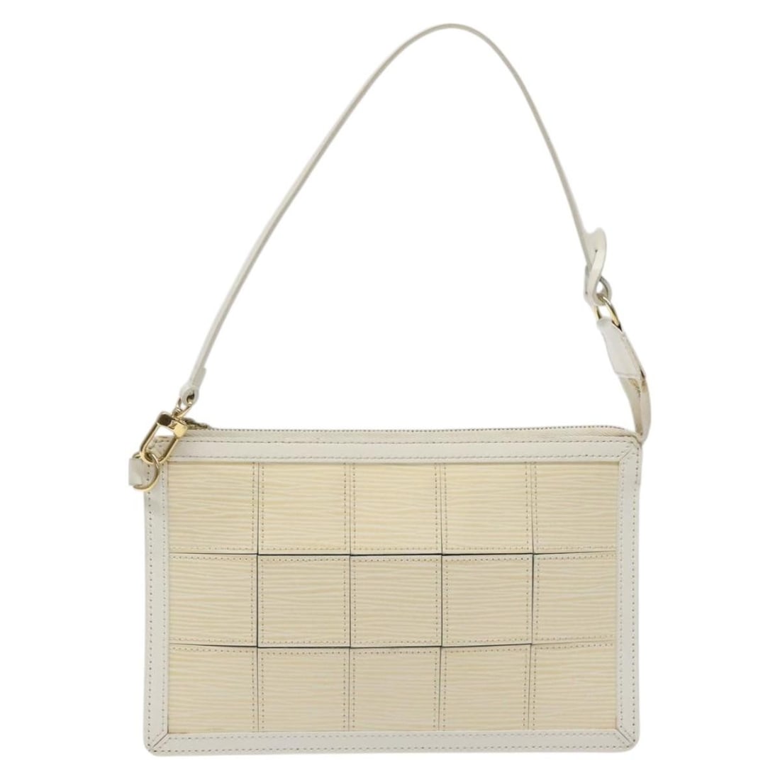 Beige Epi Leather Delmonico Pochette Handbag by Louis Vuitton: Beige Epi Leather Delmonico Pochette Handbag by Louis Vuitton The Louis Vuitton Delmonico Pochette is crafted from beige stretch Epi leather and designed for women. This elegant accessory features a s