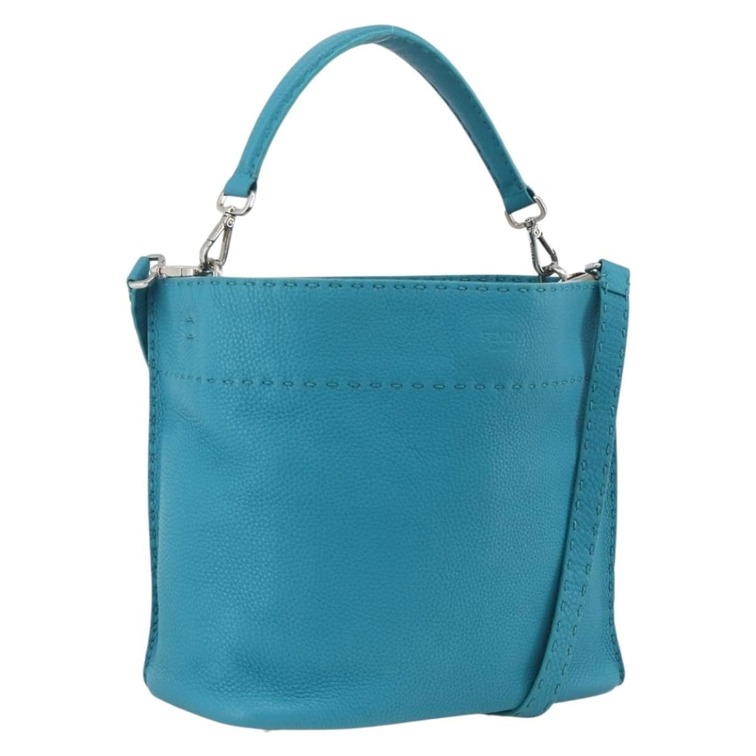 Fendi Celeria Blue Leather Shoulder Bag Two Way Silver Hardware: Fendi Celeria Blue Leather Shoulder Bag Two Way Silver Hardware This FENDI Celeria shoulder bag is crafted from blue and silver leather and can be carried as a shoulder or handbag with its dual handle