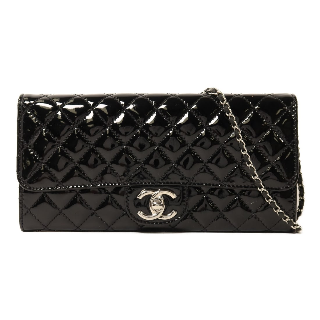 Black Patent Leather Chanel Shoulder Bag with Silver Tone CC Chain (1 of 15)