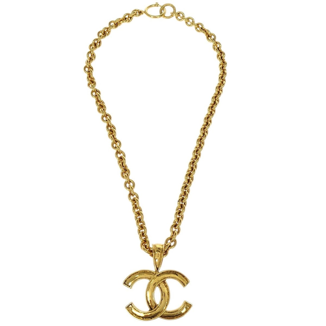 Gold Plated Necklace with CC Charm by Chanel 94P: Gold Plated Necklace with CC Charm by Chanel 94P This necklace features a gold-plated CC pendant in a charm style, crafted by Chanel. The piece is designed in a gold color and originates from France. 