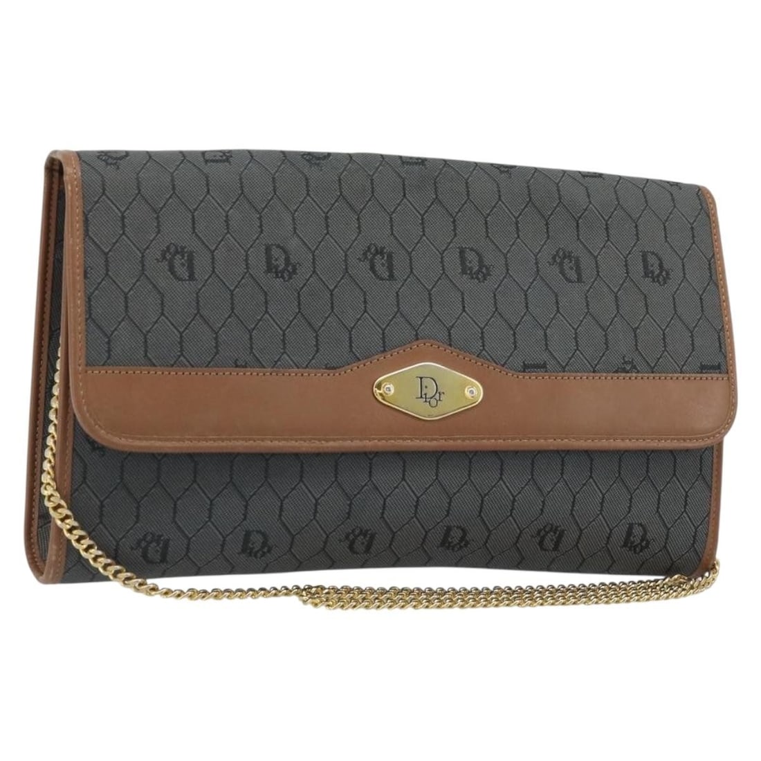 Dior Honeycomb Gray PVC Leather Chain Shoulder Bag Gold Tone Hardware: Dior Honeycomb Gray PVC Leather Chain Shoulder Bag Gold Tone Hardware This Christian Dior shoulder bag features the brand's signature honeycomb canvas with PVC leather in gray and gold tones. Designed