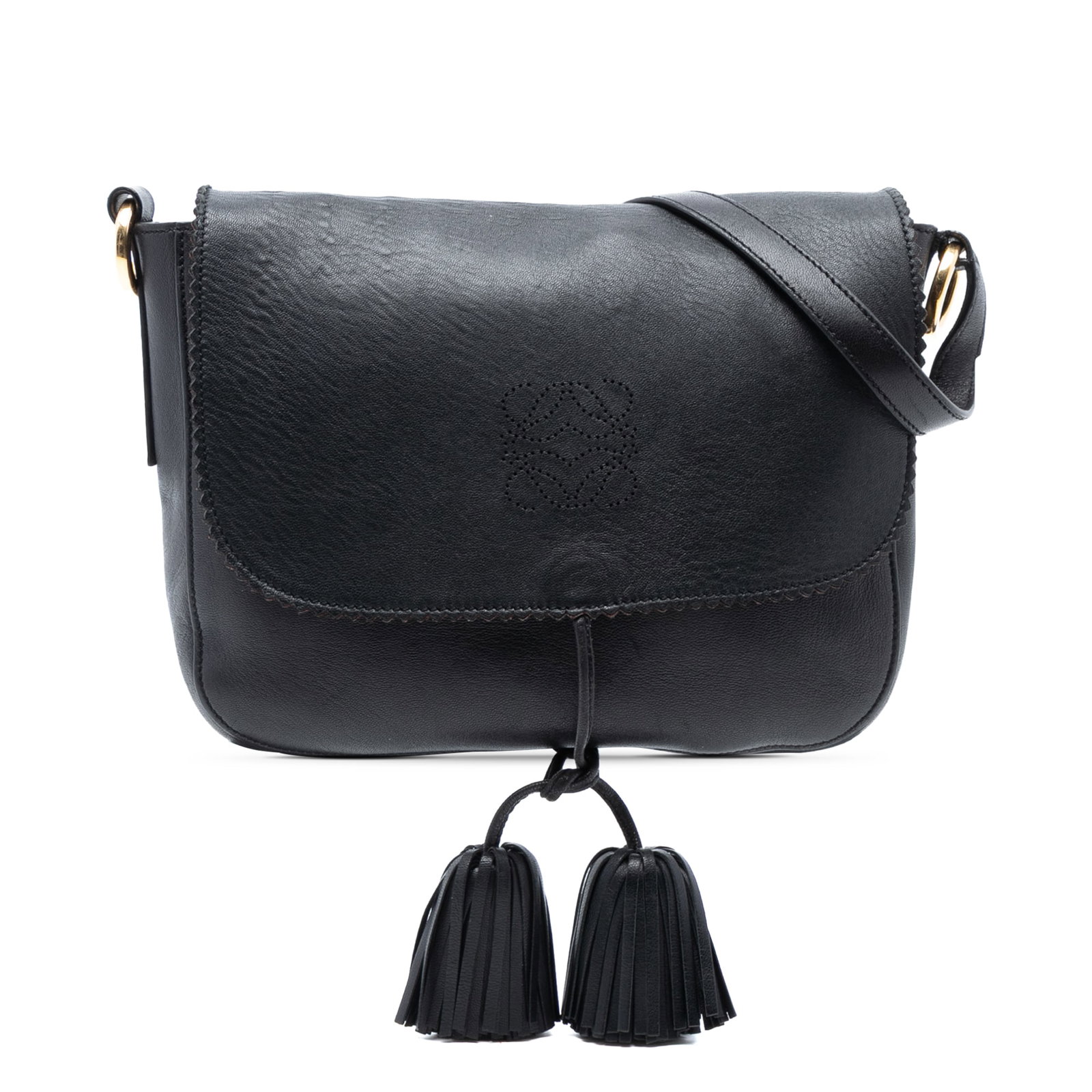LOEWE Leather Anagram Tassel Crossbody Bag Black Spain (1 of 7)