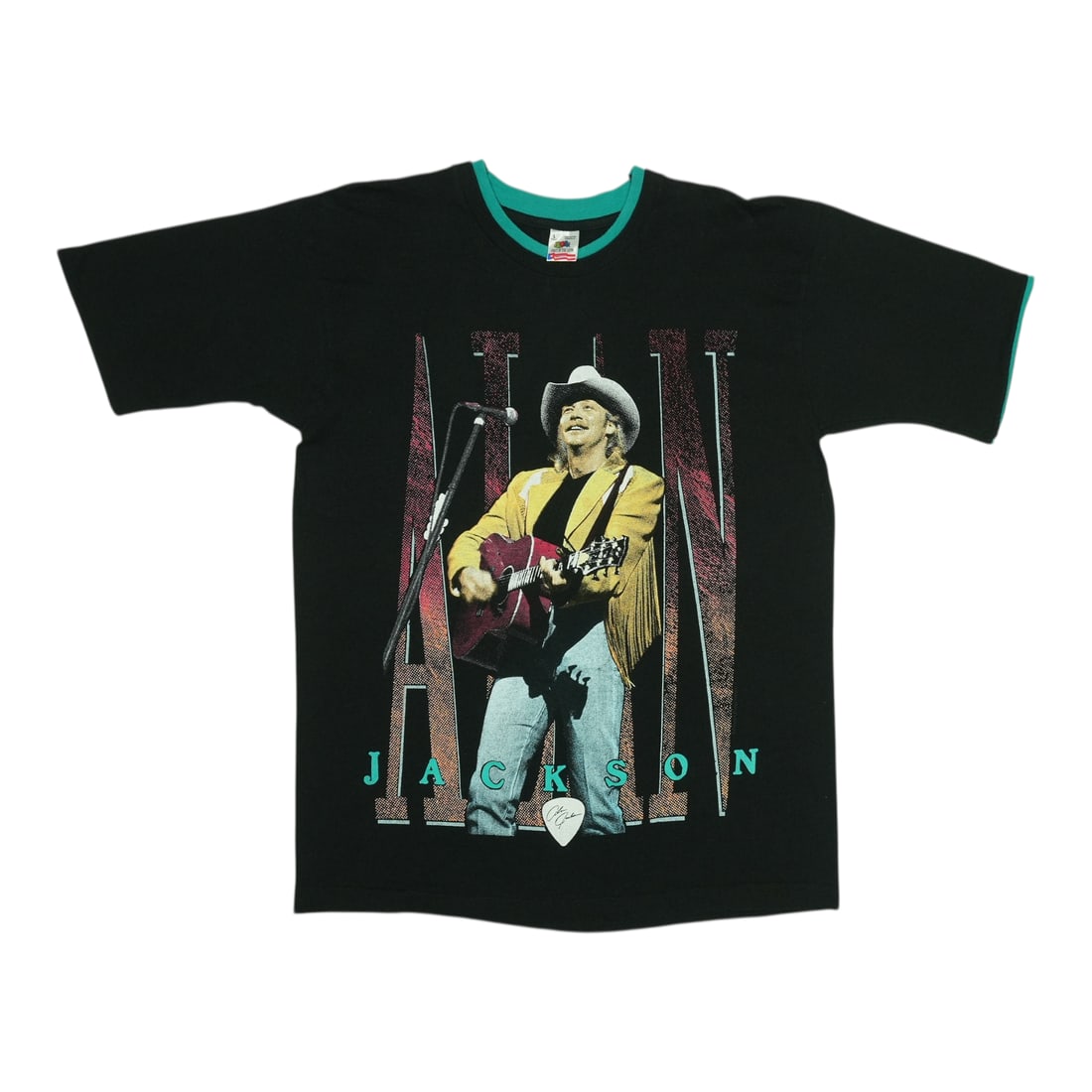 Vintage 1990s Alan Jackson Tour Black Cotton Concert T-Shirt Large: Vintage 1990s Alan Jackson Tour Black Cotton Concert T-Shirt Large This is an original vintage 1990s Alan Jackson On Tour shirt, featuring front and back graphics. Made from 100% cotton, the shirt is 