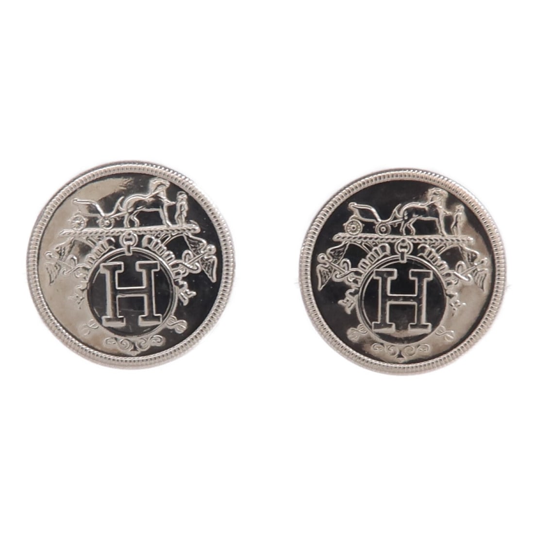 Hermes Ex-Libris Pierced Earrings 925 Sterling Silver: Hermes Ex-Libris Pierced Earrings 925 Sterling Silver These Hermes Ex-Libris pierced earrings are crafted from 925 sterling silver and feature a sleek, silver-toned finish. Designed for women, these e
