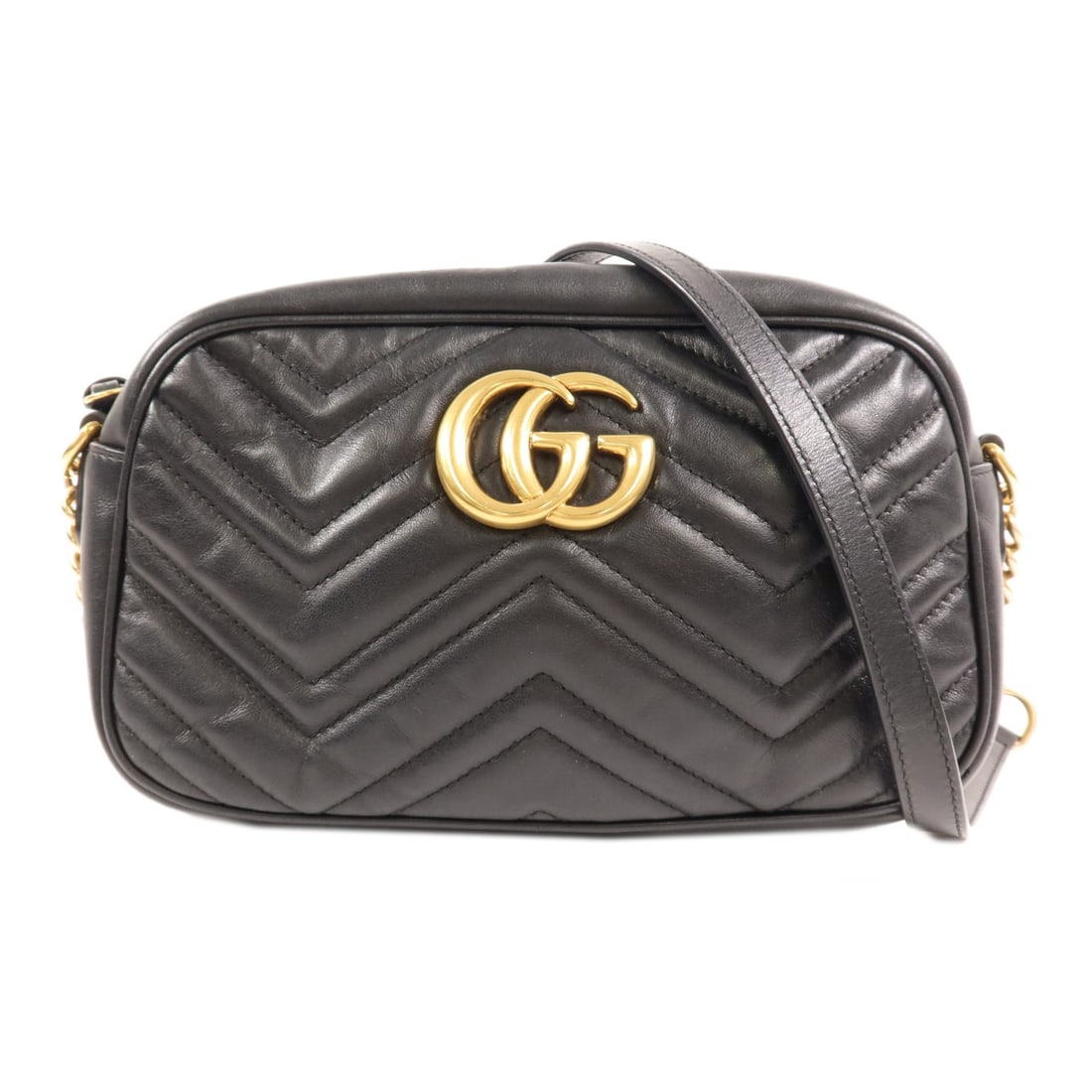GUCCI GG Marmont Small Black Calfskin Camera Shoulder Bag: GUCCI GG Marmont Small Black Calfskin Camera Shoulder Bag Elevate your accessory collection with the GUCCI GG Marmont Small Camera Bag, a sophisticated shoulder bag crafted from premium calfskin leath