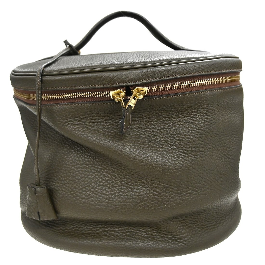 Intercity Victoria Khaki Leather Travel Case by Hermes France: Intercity Victoria Khaki Leather Travel Case by Hermes France The Hermes Intercity Victoria Travel Case is crafted from khaki leather and designed for women. Made in France, this case features metal f