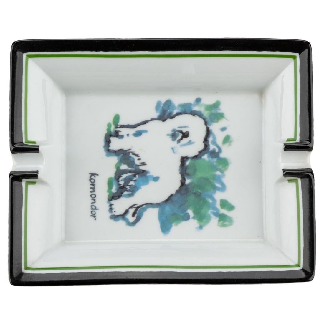 Hermes Komodor Dog Design Porcelain Ashtray France 21st Century: Hermes Komodor Dog Design Porcelain Ashtray France 21st Century This exquisite ashtray from Hermes features a charming design of a Komodor dog, crafted from high-quality black and white porcelain. Wit